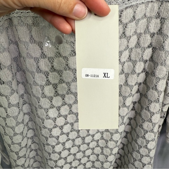 NWT Solitaire Gray Embroidered Boho Top Square Neckline 3/4 Tie Sleeves Size XL - Picture 7 of 12